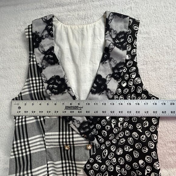 Women's Patchwork Pattern Shawl Collar Vest Black Gray Double-Breasted Casual - Picture 4 of 6